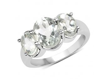 3.30 Carat Genuine Green Amethyst .925 Sterling Silver Ring