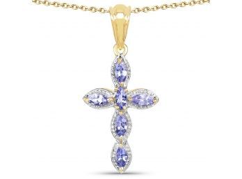 14K Yellow Gold Plated 0.84 Carat Genuine Tanzanite .925 Sterling Silver Pendant