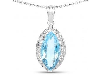 8.22 Carat Genuine Swiss Blue Topaz .925 Sterling Silver Pendant