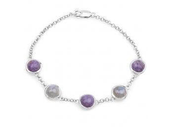 11.00 Carat Genuine Charolite And Labradorite .925 Sterling Silver Bracelet