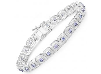 2.40 Carat Genuine Tanzanite .925 Sterling Silver Bracelet