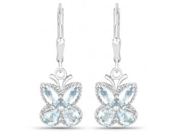 1.76 Carat Genuine Aquamarine .925 Sterling Silver Earrings