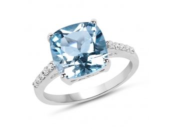 5.33 Carat Genuine Blue Topaz And White Topaz .925 Sterling Silver Ring