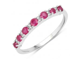 0.57 Carat Genuine Ruby And White Diamond 14K White Gold Ring