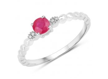 0.31 Carat Genuine Ruby And White Diamond 14K White Gold Ring