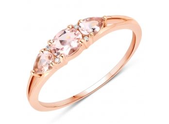 0.52 Carat Genuine Morganite And White Diamond 14K Rose Gold Ring