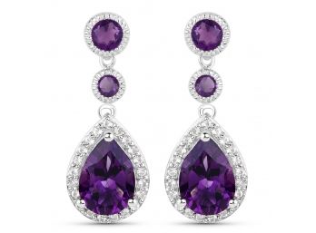 7.00 Carat Genuine Amethyst And White Topaz .925 Sterling Silver Earrings