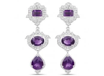 6.97 Carat Genuine Amethyst And White Topaz .925 Sterling Silver Earrings