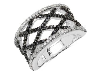 0.92 Carat Genuine Black Diamond & White Diamond .925 Sterling Silver Ring