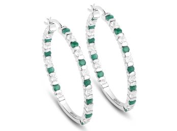 3.66 Carat Genuine Emerald And White Topaz .925 Sterling Silver Earrings
