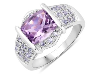 3.08 Carat Genuine Amethyst And Tanzanite .925 Sterling Silver Ring