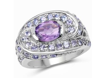 2.76 Carat Genuine Amethyst And Tanzanite .925 Sterling Silver Ring, Size 7.50