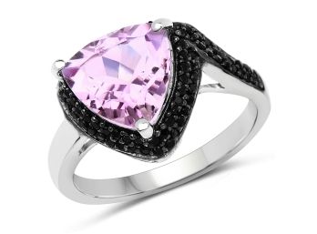 3.53 Carat Genuine Pink Amethyst And Black Spinel .925 Sterling Silver Ring