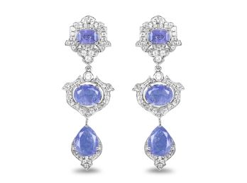 7.73 Carat Genuine Tanzanite And White Topaz .925 Sterling Silver Earrings