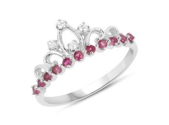 0.27 Carat Genuine Ruby And White Diamond 14K White Gold Ring