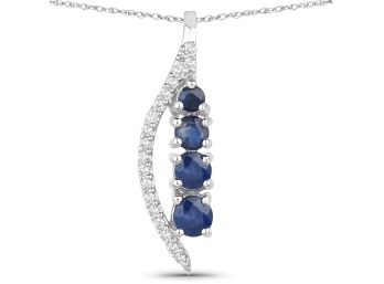 0.40 Carat Genuine Blue Sapphire And White Diamond 14K White Gold Pendant