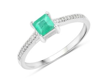 0.67 Carat Genuine Zambian Emerald And White Diamond 14K White Gold Ring