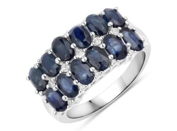 2.80 Carat Genuine Blue Sapphire And White Topaz .925 Sterling Silver Ring