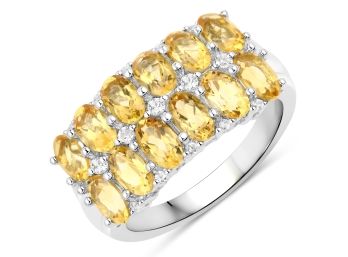 2.56 Carat Genuine Citrine And White Topaz .925 Sterling Silver Ring