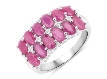 3.40 Carat Genuine Ruby And White Topaz .925 Sterling Silver Ring