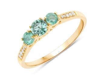 0.48 Carat Genuine Zambian Emerald And White Diamond 14K Yellow Gold Ring