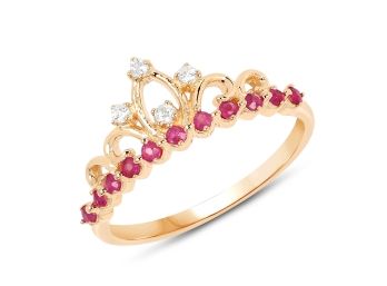 0.27 Carat Genuine Ruby And White Diamond 14K Yellow Gold Ring