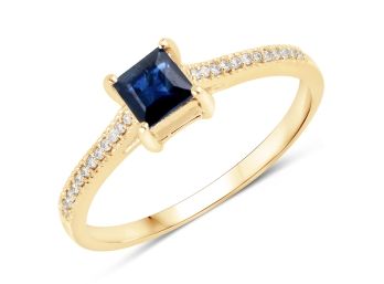 0.67 Carat Genuine Blue Sapphire And White Diamond 14K Yellow Gold Ring