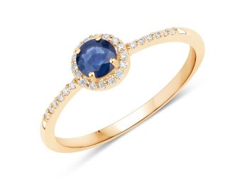 0.38 Carat Genuine Blue Sapphire And White Diamond 14K Yellow Gold Ring