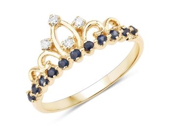 0.28 Carat Genuine Blue Sapphire And White Diamond 14K Yellow Gold Ring