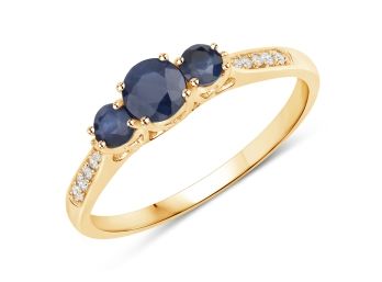 0.56 Carat Genuine Blue Sapphire And White Diamond 14K Yellow Gold Ring