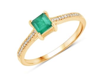 0.67 Carat Genuine Zambian Emerald And White Diamond 14K Yellow Gold Ring