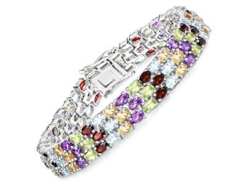 23.74 Carat Genuine Multi Stones .925 Sterling Silver Bracelet