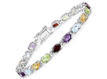 9.20 Carat Genuine Multi Stones .925 Sterling Silver Bracelet