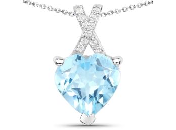 2.80 Carat Genuine Blue Topaz And White Topaz .925 Sterling Silver Pendant