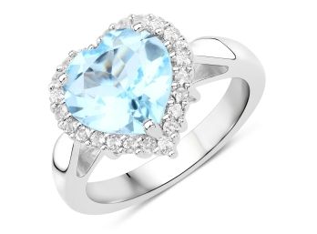 4.68 Carat Genuine Blue Topaz And White Topaz .925 Sterling Silver Ring