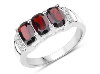 1.84 Carat Genuine Garnet & White Topaz .925 Sterling Silver Ring