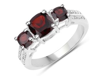 1.92 Carat Genuine Garnet And White Topaz .925 Sterling Silver Ring