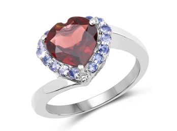 3.26 Carat Genuine Garnet And Tanzanite .925 Sterling Silver Ring