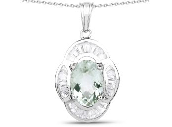 6.76 Carat Genuine Green Amethyst And White Topaz .925 Sterling Silver Pendant