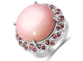 14.59 Carat Genuine Opal & Tourmaline .925 Sterling Silver Ring