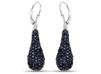 3.42 Carat Genuine Blue Sapphire .925 Sterling Silver Earrings