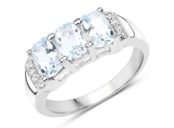 1.84 Carat Genuine Blue Topaz & White Topaz .925 Sterling Silver Ring