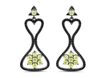 6.93 Carat Genuine Peridot And Black Spinel .925 Sterling Silver Earrings