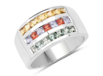 1.69 Carat Genuine Multi Sapphire .925 Sterling Silver Ring