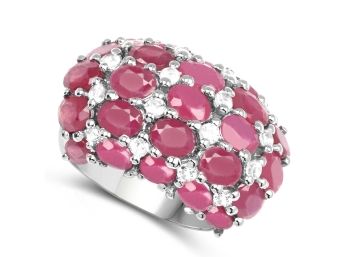 8.54 Carat Ruby And White Topaz .925 Sterling Silver Ring