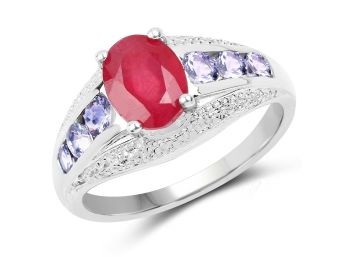 2.10 Carat Ruby And Tanzanite .925 Sterling Silver Ring