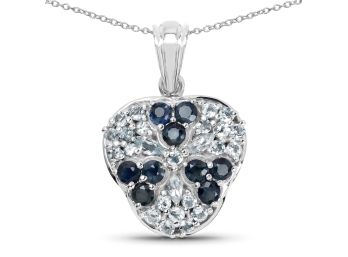 2.73 Carat Genuine Blue Sapphire And Aquamarine .925 Sterling Silver Pendant