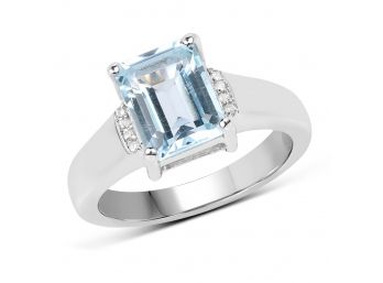 2.64 Carat Genuine Blue Topaz And White Topaz .925 Sterling Silver Ring