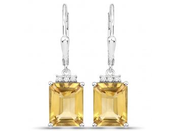 5.63 Carat Genuine Citrine And White Topaz .925 Sterling Silver Earrings