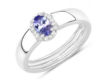 0.54 Carat Genuine Tanzanite And White Zircon .925 Sterling Silver Ring